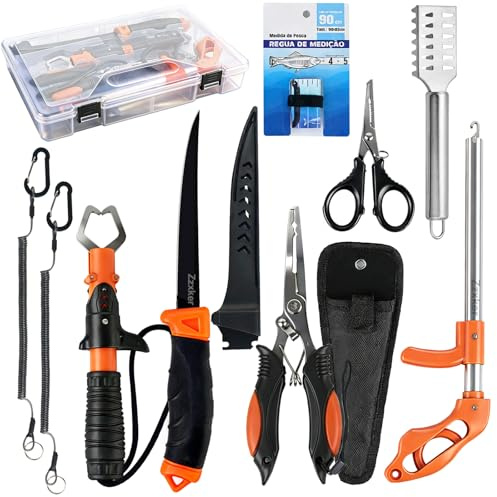 Zzxker Kit da Pesca Completo per Principianti e Professionisti,Set di Accessori Multifunzionali per la Pesca con Coltello per Sfilettare, Pinza Multifunzione per Pesca, Pinza Labbrale per Pesci