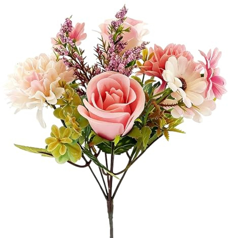 5 st rosbukett Livfull konstgjord pion krysantemumbukett med eleganta rosdetaljer Perfekt för hembröllop och högtidsdekorationer(Pink)