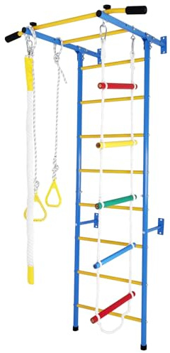 5 in 1 Metal Kids Gym for Exercise, Indoor Climbing Toys for Toddlers, Solid Wall Set with Wall Ladder, Pull-up Bar, Rope, Gymnastic Rings, Climber Ladder Boys Girls Gift (5-in-1 Wall Climbing Set)