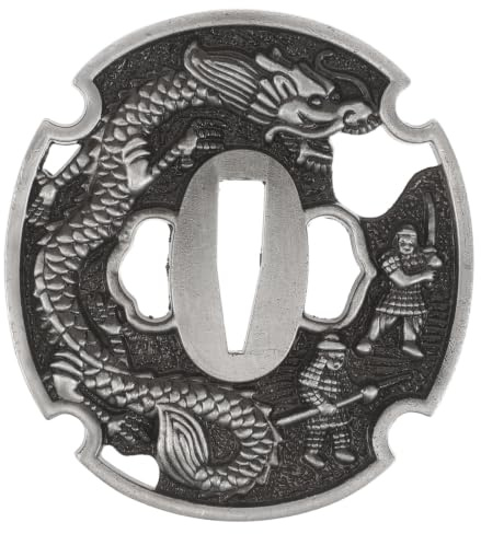 Zerodeko Japanischer -Tsuba-Ersatz: Orientalischer -Handschutz für Iaito oder, Sammler-Tsuba-Schutz mit eingraviertem Drachen, Geschenk für japanische Kampfkünste, 2,6 x 0,7 cm Loch