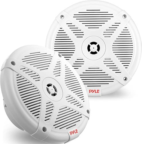 Pyle Outdoor Speakers, 17cm Boat Speakers, 2-Way Marine Speakers, Waterproof and Weather Resistant Audio Dual Stereo Sound System With 600 Watt Power and Low-Profile Design, 1 Pair (white)