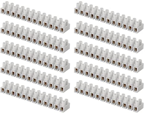 EMOS 10er Pack Lüsterklemme für 1 mm² - 4 mm² Draht, 10x Riegel mit 12 Stück, 450 V~/32 A, weiß, Anschlussklemme mit Schraubbefestigung, einfach abtrennbar, beidseitig frei