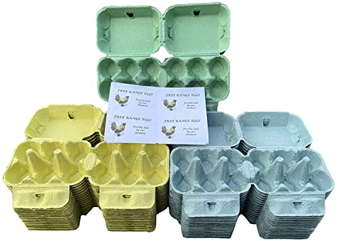 Anglia Farm Supplies - Effect 6 - Blue Yellow Green Colour Egg Carton Boxes 1/2 Dozen with Sheet 8 Labels (90 Mixed Colour)