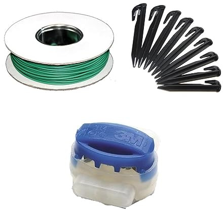 Genisys Mähroboter Kabel Reparatur Set + Haken Verbinder kompatibel mit Bosch Indego Rasen Roboter Mäher Begrenzung Draht Erdnägel Klemmen - HQ 2024, Set:50m+100H+10V