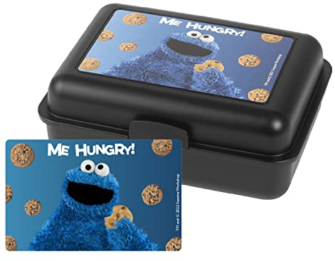 United Labels Sesamstraße Brotdose mit Trennwand 17,5x12,8x6,9 cm, Schwarz, Krümelmonster Lunchbox Me Hungry!, Brotbox spülmaschinenfest