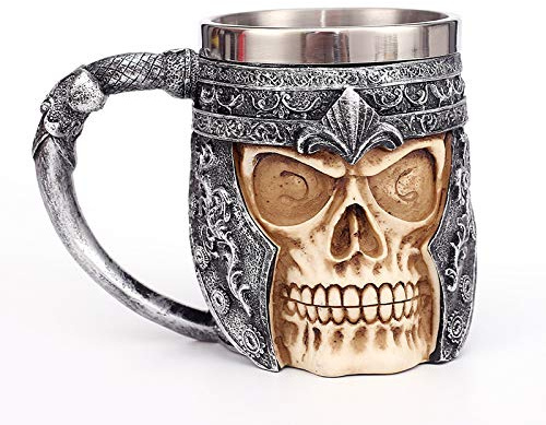 BAYINBROOK Tazza in Acciaio Inox con Teschio,Boccale di Birra Medievale,Tazza di Caffè in Acciaio INOX e Resina,per Birra Vino Bevande,Halloween Decor,500ml