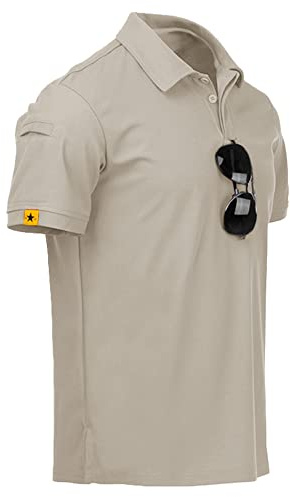 ZITY Mens Polo Shirt Short Sleeve Sports Tactical T-Shirt Athletic Golf Polos Daily Casual Stylish Collared Shirts for Men Lightkhaki XX-Large