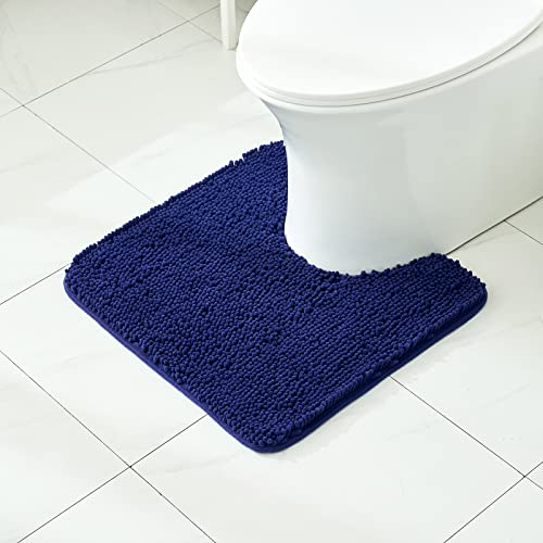 MIULEE Chenille Teppich Fußmatte U Förmige Deko Matte rutschfeste Badematte Saugfähige Duschmatte Waschbar Badteppich Badezimmerteppich Duschvorleger für Badezimmer Toilett WC 50x50 cm Dunkelblau
