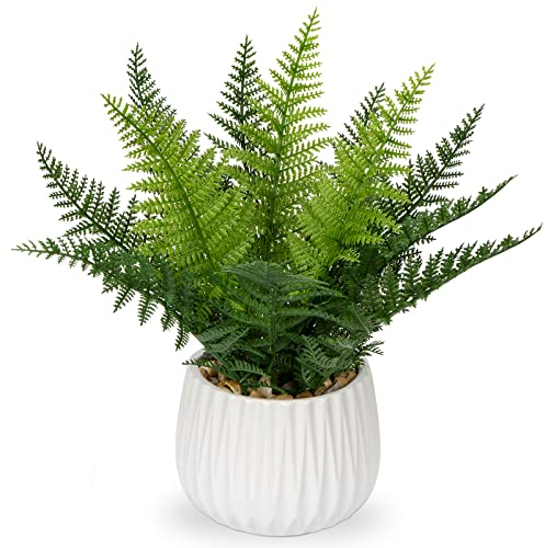 Oairse Fake Plants Indoor in Ceramic Pot 32cm Artificial Boston Fern Plant Potted Decorative Artificial Plant Greenery House Plant Faux Fern for Home Office Bathroom Bedroom Desk Room Decoration