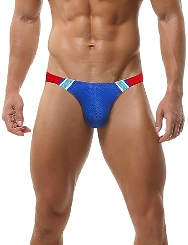 FEOYA Slip de Bain Hommes avec Coussin Amovible Maillot de Bain Bikini Taille Basse Slip de Natation Sports Plage Bleu Foncé M