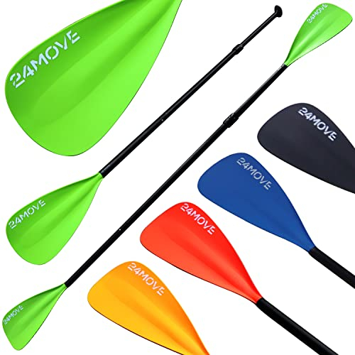 24MOVE® Paddel Doppelpaddel 2 in 1 Teleskoppaddel Stechpaddel für SUP Stand Up Board, Kajak, Leicht aus Aluminium 230cm, verstellbar, grün