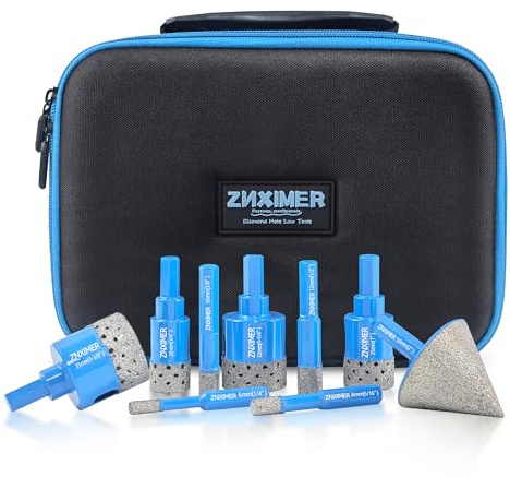 Tile Hole Cutter Set, ZNXIMER Diamond Drill Bits, 9pcs Tile Drill Bits Set 6mm-50mm for Tiles, Glass, Porcelain Tiles, Ceramic, Granite, Marble, Stone and More Drilling