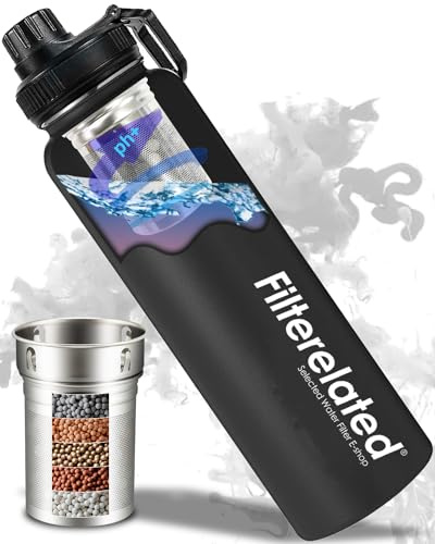 Alkaline Water Bottle Stainless Steel Portable Sports Alkaline Filter Travel Home Water Bottle,PH 9+ for Health, 800 ML(Black)