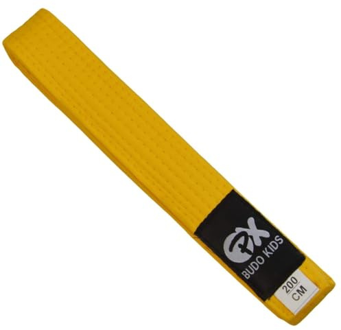 TEKKA BUDO Budogürtel Kids Soft, Längen - Weicher Farbgürtel für Kinder - Leicht zum Binden - Karate, Judo, Taekwondo, Kampfsport Gelb 200 cm