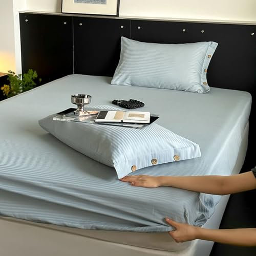 Homxi Spannbetttuch Boxspringbett,(180 x 200 cm),Bettwäsche Elastisch Streifen Muster Spannbettlaken mit Grau
