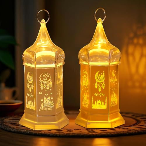ACAREY Ramadan Deko Laterne, 2 Stück Ramadan Dekoration Windlicht Ramadan Kerzenhalter Orientalisch Lampe Für Ramadan Eid Mubarak Dekorationen, Tischdeko, Wohnzimmer Deko, Ramadan Geschenke