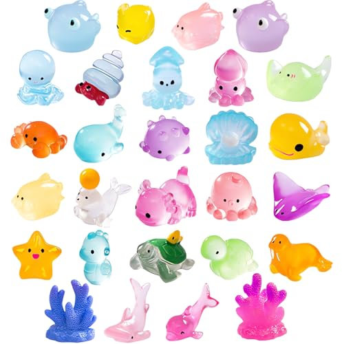 ZKFSIE 28 Pcs Ocean Mini Resin Animals, Tiny Sea Animals Figurines, Little Small Animal Figures Bulk for DIY Miniature Aquarium Ornaments Decorations, Miniature Fairy Garden