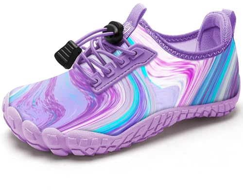 WateLves BarfußSchuhe Kinder Wasserschuhe Aquaschuhe Mädchen Schwimmschuhe Schnell Trocknend Strandschuhe rutschfest Badeschuhe（Violett 33EU