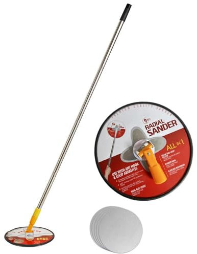 Levigatrice manuale per cartongesso, blocco di levigatura radiale rotondo con 5 pezzi di carta vetrata rotazione a 360 gradi, lunghezza regolabile, levigatrice per pareti e soffitti a secco