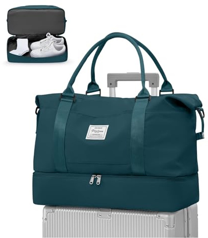 WEPLAN Sac de Voyage 45x36x20 pour Easyjet Bagage à Main Avion Sac Weekend Femme Homme Sacs Cabine Impermeable Sacs de Sport Voyage avec Compartiment à Chaussures Travel Bag,A04-Bleu Paon