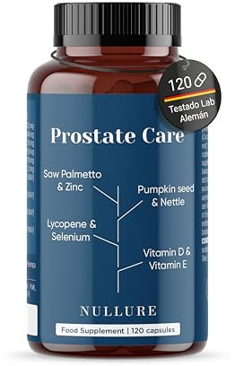 Nullure Formule Prostate et Confort Urinaire | Saw Palmetto + Pepin de Courge + Lycopène + Ortie | Testé par tiers en Allemagne | Sans additifs & Vegan | 120 gélules (2 mois) | Fabriqué à Barcelone