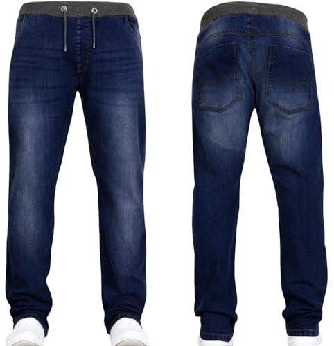 JEANBASE New Boys Kids Designer Branded Stretch Denim Elasticated Ribbed Waist Jogger Pull On Jeans Pants Darkwash 14-15 Years