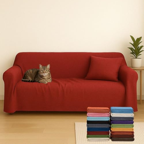 Generico Telo Copritutto Multiuso – Copridivano 2 Posti o Copriletto Singolo/Matrimoniale, Misto Cotone Tinta Unita Bordeaux, Misure 240 x 280 cm – Made in Italy