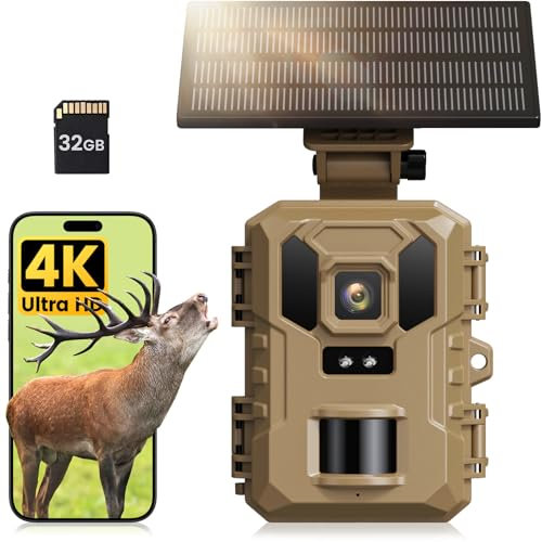 VIDVIS Wildlife Camera - 4K 64MP WiFi Trail Cameras With Night Vision Motion Activated Waterproof IP66 with 32GB SD Card, Garden Camera Solar Power, Built-in Rechargeable Battery, 0.2s Trigger