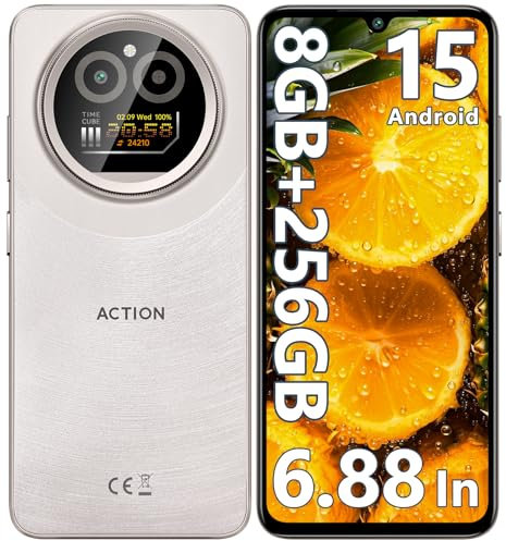 IIIF150 Action A5 Pro SIM-Free & Unlocked Mobile Phones, 8GB+256GB/1TB, 6.88 HD+ Display&1 Mini Screen, Android 15 Smartphone, 16MP Camera, 5100mAh, 4G Dual SIM Telephone, Fingerprint/3.5mm Jack ﻿