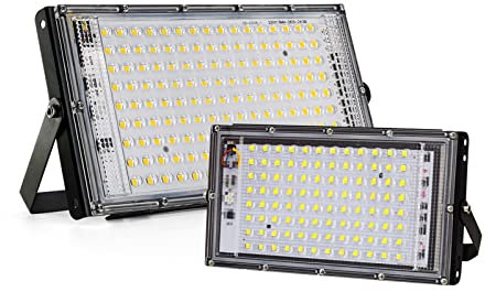 Proyector LED, 5 0W 100W 150W Luz de LED fluorescente IP65 Fondo de inundación al aire libre impermeable DIRIGIÓ Luces de inundación de la pared de la lámpara de calle reflector(2pcs,2700-3500K_100W)