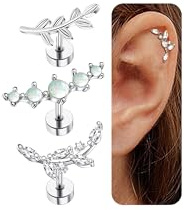 Habselikob 3Pcs 18G Piercing Helix Piercings Oreille Acier Inoxydable Cartilage Boucles d'Oreilles Femme Tragus Conch Daith Piercings Or Argent (Argent Piercing Helix)