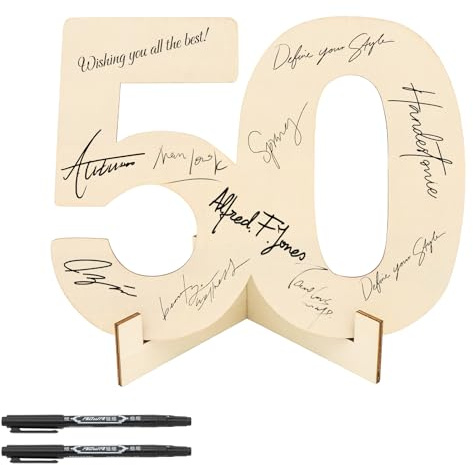 Scettar Tarjeta Decoracion 50 Cumpleaños Número de Madera 50 Años Chico Chica con Soporte Libro de Visitas de Letrero de Madera Libro de Visitas de maderas Regalo de Cumpleaños Mujeres y Hombres