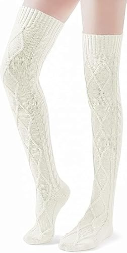 XIABYAYU Chaussettes Hautes Femme, Chaussettes Hautes Hiver Femme, Chaussette Hautess Tricot, Adapté Aux Femmes pour Rester Au Chaud En Hiver, Confortable Et Élastique, Élégant Et Polyvalent/Blanc