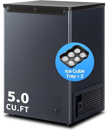 5.0 CU.FT Chest Freezer - Compact Deep Freezer with 7 Temperature Settings, Low Noise Operation, And Removable Basket, Ideal for Dorms, Apartments, And Home Kitchens.