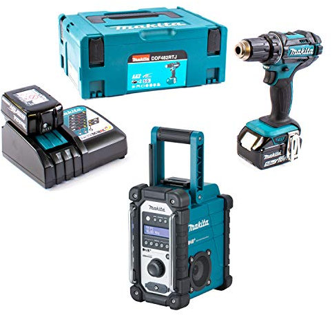 Makita DMR110 Radio de chantier avec perceuse DDF482RTJ 2 x 5,0 Ah