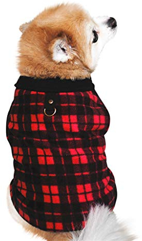 Kariert Hundeweste für Katzen Hunde, BBring Hundejacke Streetwear Umhang mit D Ring Warm Winterpullover Haustier Kleidung Hundekleidung für Kleine Hunde Hündchen Kätzchen (S, Rot)