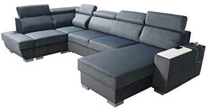 Robin Caesar Divano angolare con Funzione Letto cassetto per Biancheria da Letto a Forma di U con tavolino per Laptop grigio scuro angolo a sinistra 340 x 200 x 90/103