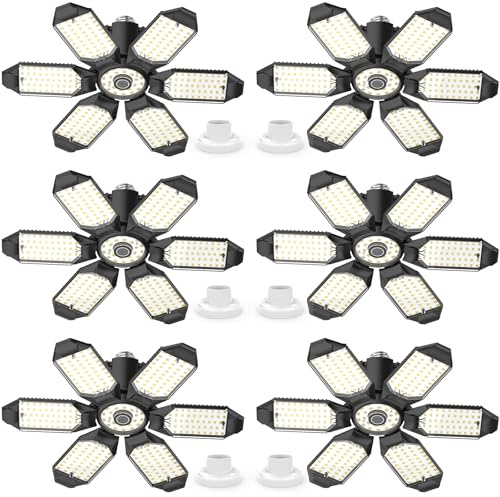LUCORUSC Led Garage Lights Bulb 6 Pack 200W Super Bright Ceiling Led Shop Lights, E26/E27 Base, 6500K, 22000LM Deformable Led Garage Light for Basement, Attic and Workshop Commercial Bay Lighting