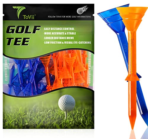 ToVii 3-1/4 Big Cup Plastic Golf Tees 40 Pack｜Excellent Durability and Stability Tees |Golf Plastic Tees Reduced Friction & Side Spin (Orange/Blue)