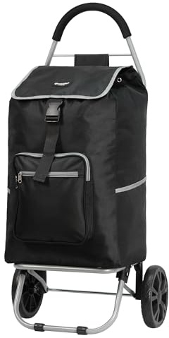 Rocklands Big Wheels Strong Shopping Trolley Shopping Cart Durable Grocery Bag 60 Litres (Black)