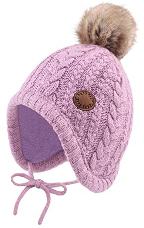 XIAOHAWANG Cappello Invernale per Bambini con Fodera in Velluto per Bambini Beanie Earflap Caldo Cappelli per Ragazze con Pompon, Viola, 3 Anni