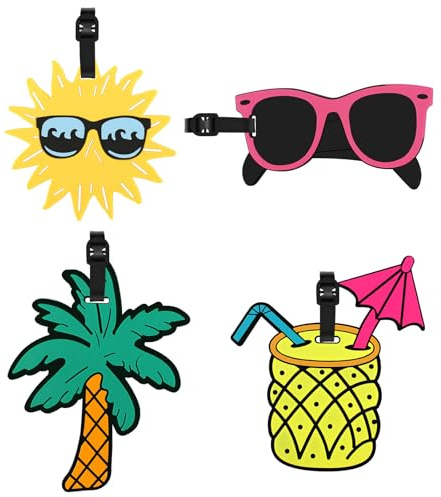 TamBee Luggage Tags for Suitcases Luggage Tags Labels Travel Suitcase Secure Baggage Labels with Buckles and Name ID Card, Unique Beach Series(4 Pack)