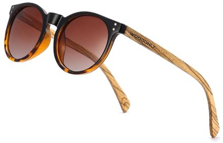 WOODONLY Lunettes de Soleil Rondes Polarisées en Bois - Lunettes de Soleil en Bois Fashion pour Hommes et Femmes Cadeaux Parfaits (Écaille de tortue)