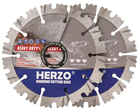 HERZO Set di 2 dischi diamantati Ø 125 mm x 22,23 mm, disco diamantato segmentato, per cemento, pietra, marmo, granito, mattoni