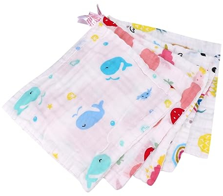 Mobestech Set Assorbenti e Facili da Pulire 5 Pezzi in Cotone Asciugamani Quadrati per Pelle Delicata del Neonato per Magliette e Panni da Dentizione Unisex