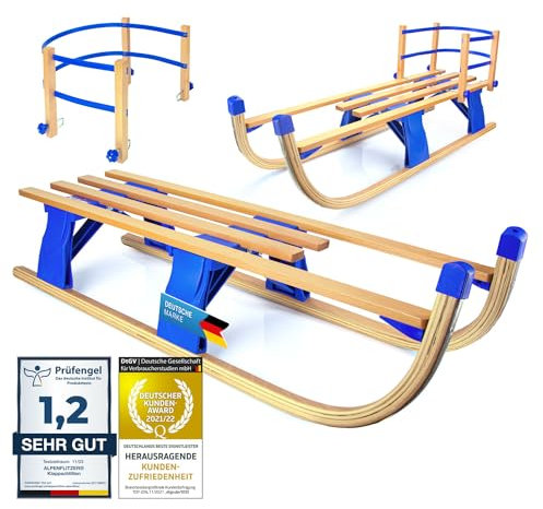 Alpenflitzer® Holzschlitten mit Lehne 110 cm Davoser Rodel Faltbarer Klappbarer Kinderschlitten; Premium Holz-Schlitten aus Buchenholz Klappschlitten (Modell 2024/25) (mit Lehne)