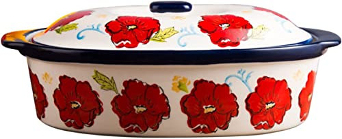 Gryta med lock, keramikgryta, keramiska gryta 42 oz porslin rektangulära gryta med lock, individuella små lasagneformar djup keramik for 1 personer, bakformar for ugn (färg: röd) (Color : Red, Size