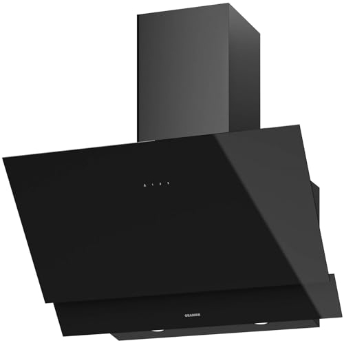 Oranier Dunstabzugshaube 75 cm MIRAN75S1 - schwarze Umluft Kopffreihaube mit weißer LED Anzeige - Schräghaube mit 3 Leistungsstufen - Touch-Control