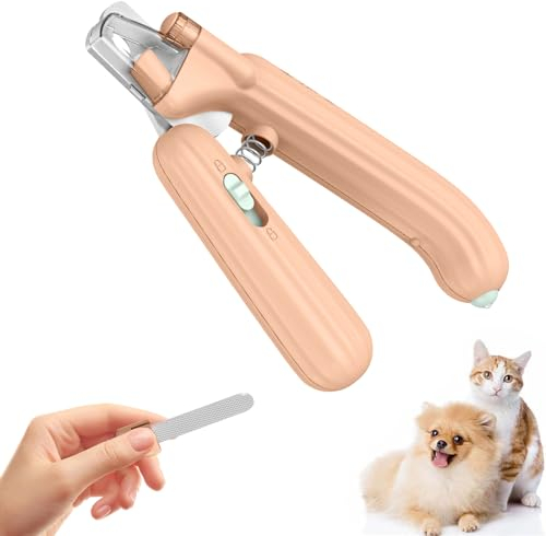 TOPsic Nagelknipser mit Led-Licht für Hunde Katzen, Krallenschere für Katzen Hunde, mit Nagelfeile und Spritzfest Schutzvorrichtung, für Mittlere und Kleine Haustiere Krallenpflege
