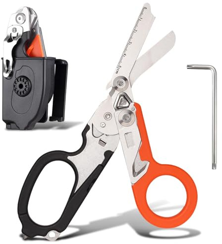 Forbici da trauma multitool con 6 pratiche funzioni, pinza pieghevole in acciaio inox, ideale per uso professionale in servizi di soccorso o attività quotidiane